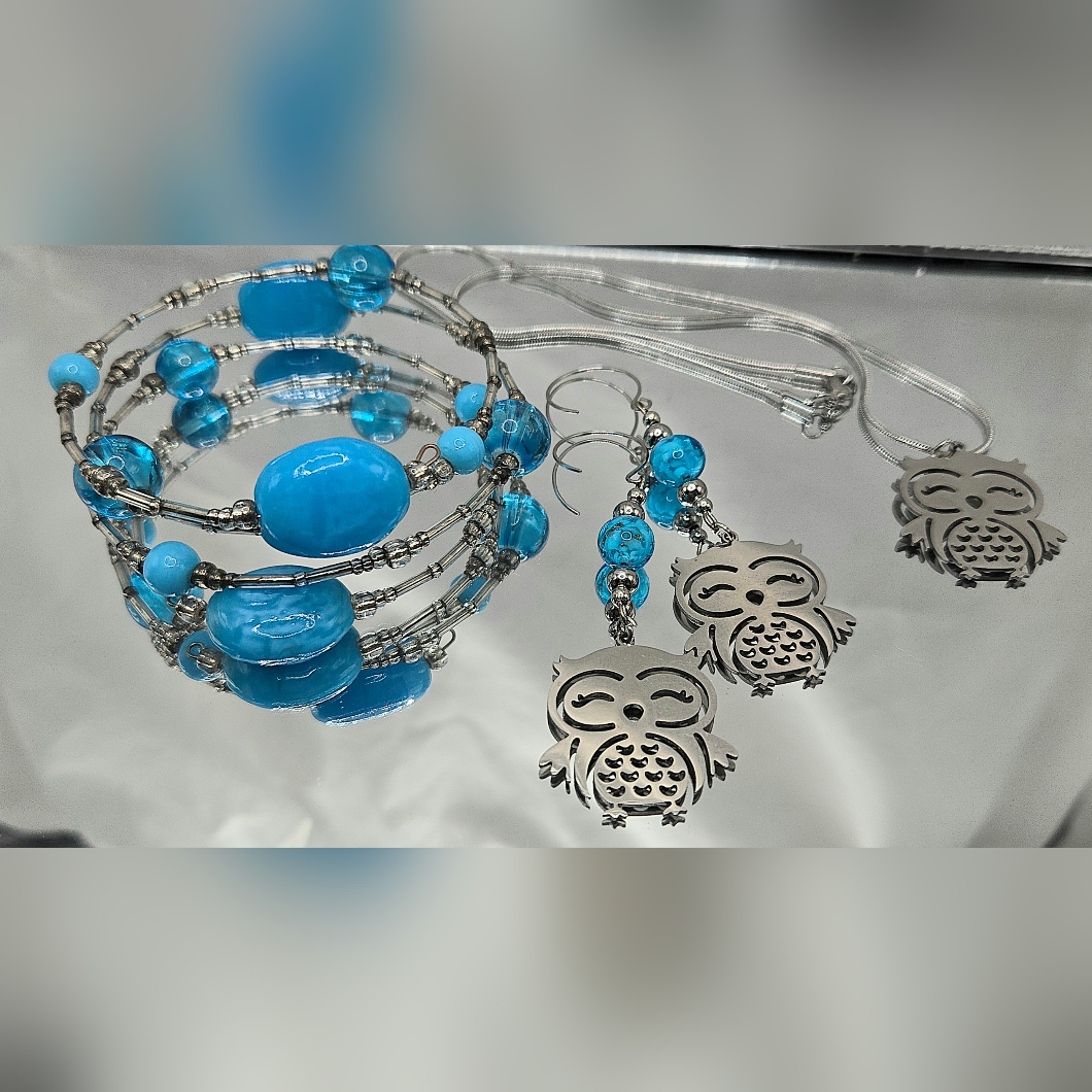 Blue And Silver Owl Jewelry Set